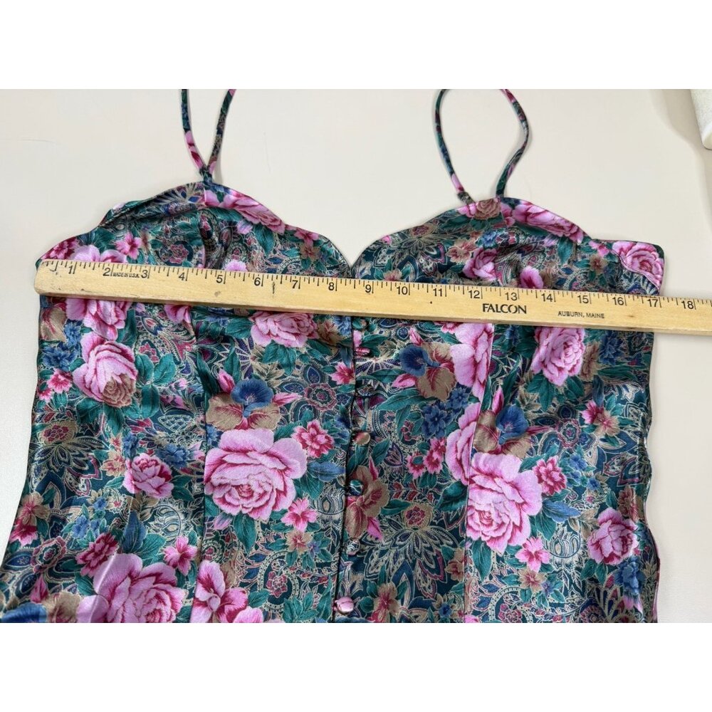 Victoria's Secret VTG Medium Gold Label Satin Floral Rose Nightie Slip Dress EUC - Picture 8 of 10